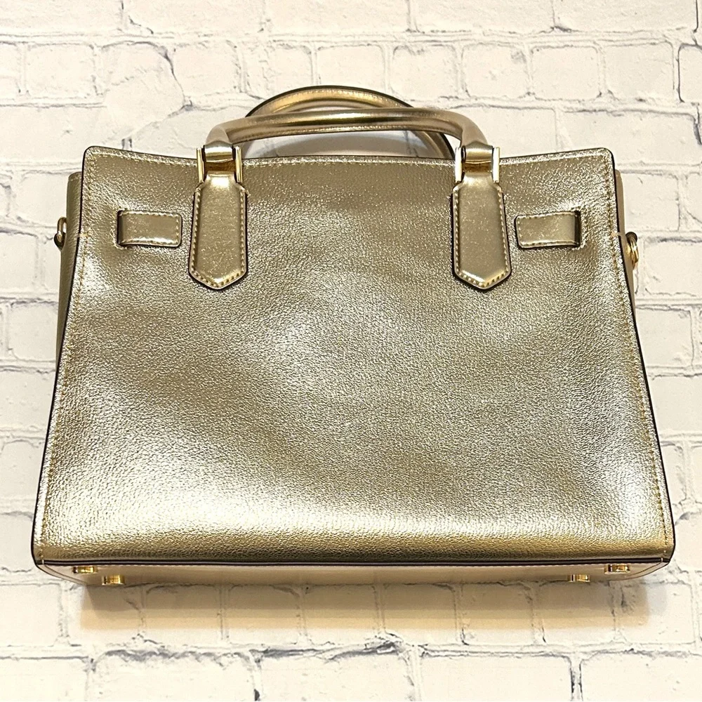 New Michael Kors Gold Satchel With Optional Crossbody - Picture 9 of 15